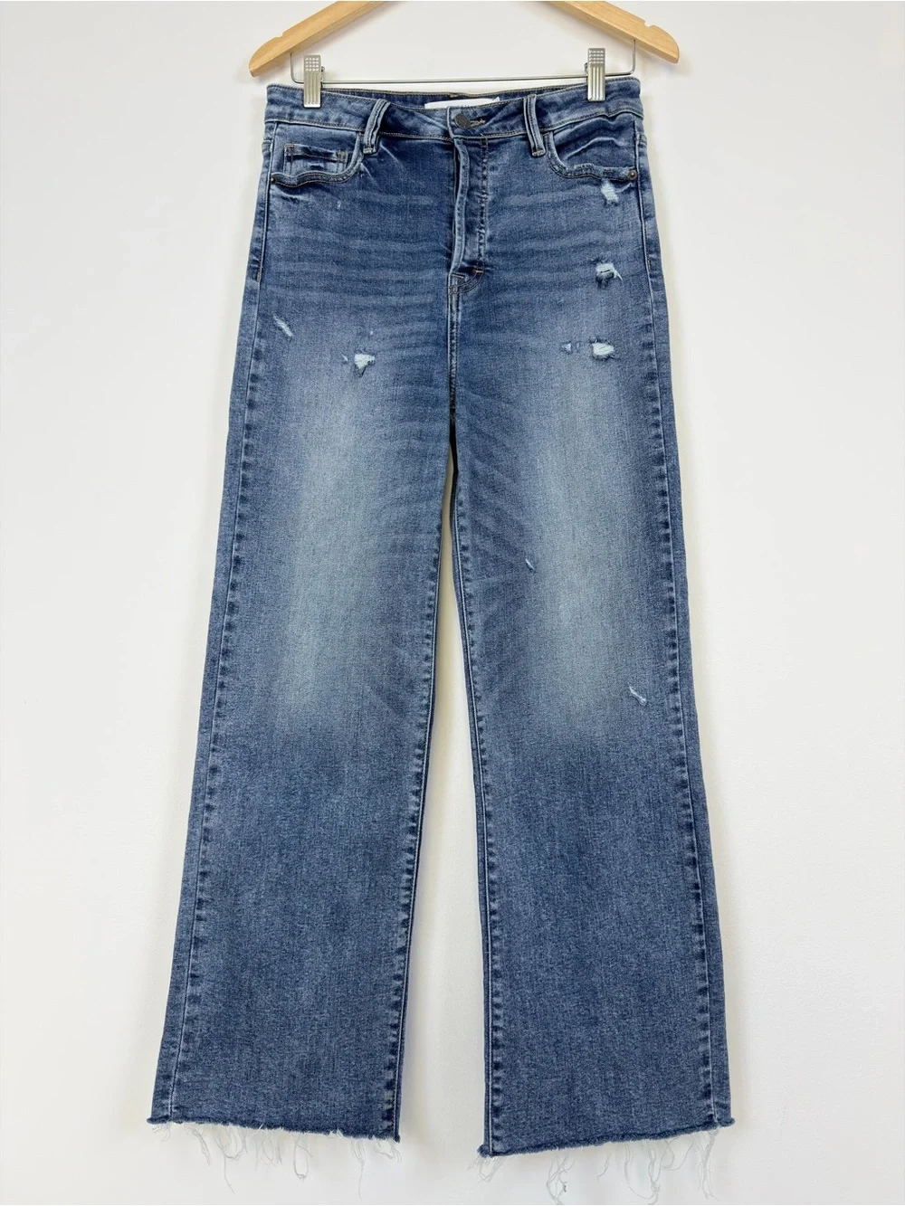 Hidden Jeans High Rise Wide Leg Distressed Raw Hem Denim